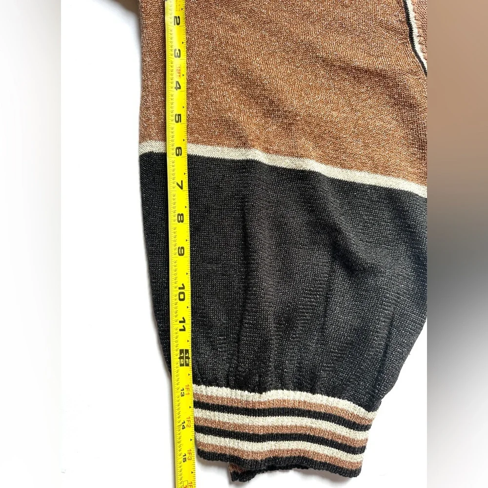 Free People‎ Sweater - Sz Medium - Deep V-Neck - Color Block - Gold Dust